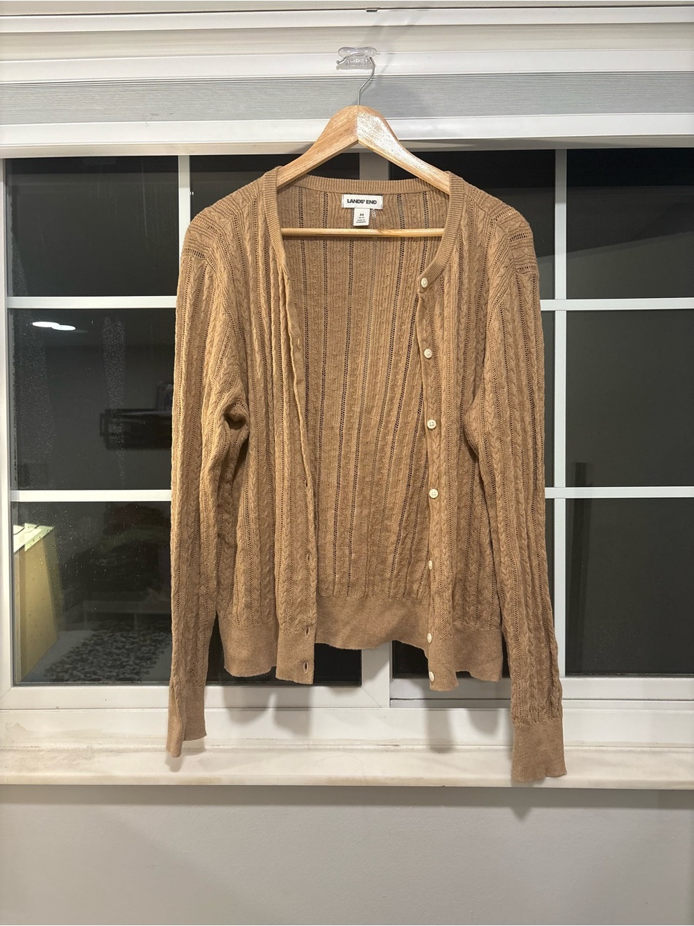 Lands’ End Brown Cable Knit Button Cardigan Size M
